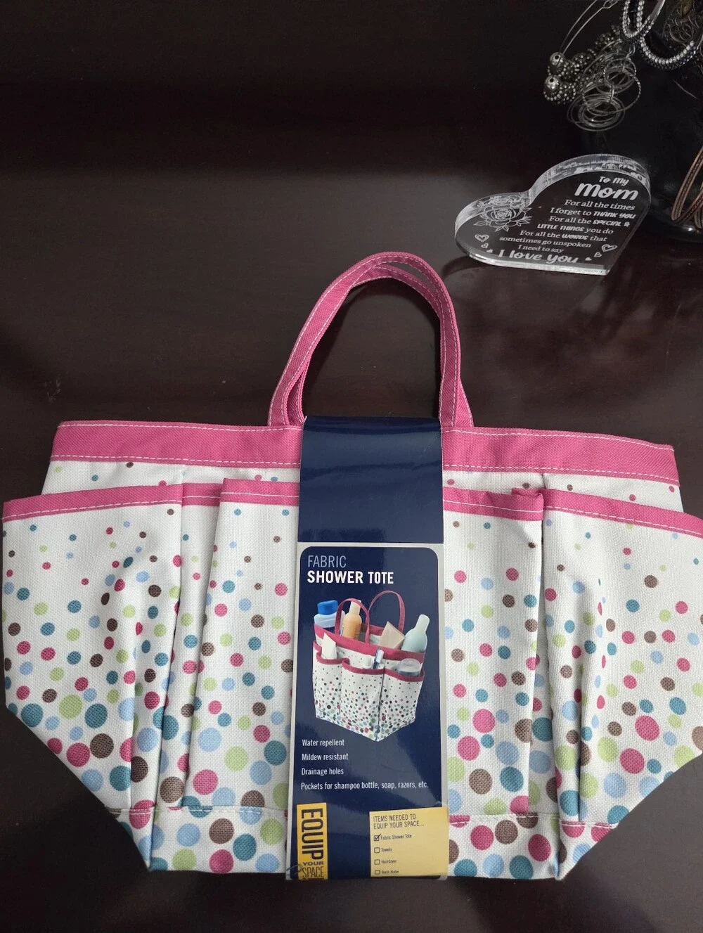 Bed Bath & Beyond Pink and White Polka Dot Fabric Shower Tote - Picture 1 of 3